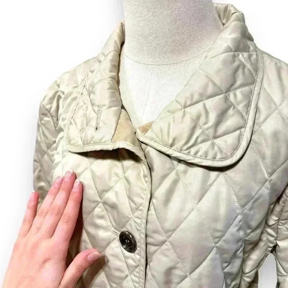 Burberry Nova Check Diamond Quilted Beige Barn Button Jacket Coat Size XL - Picture 2 of 14